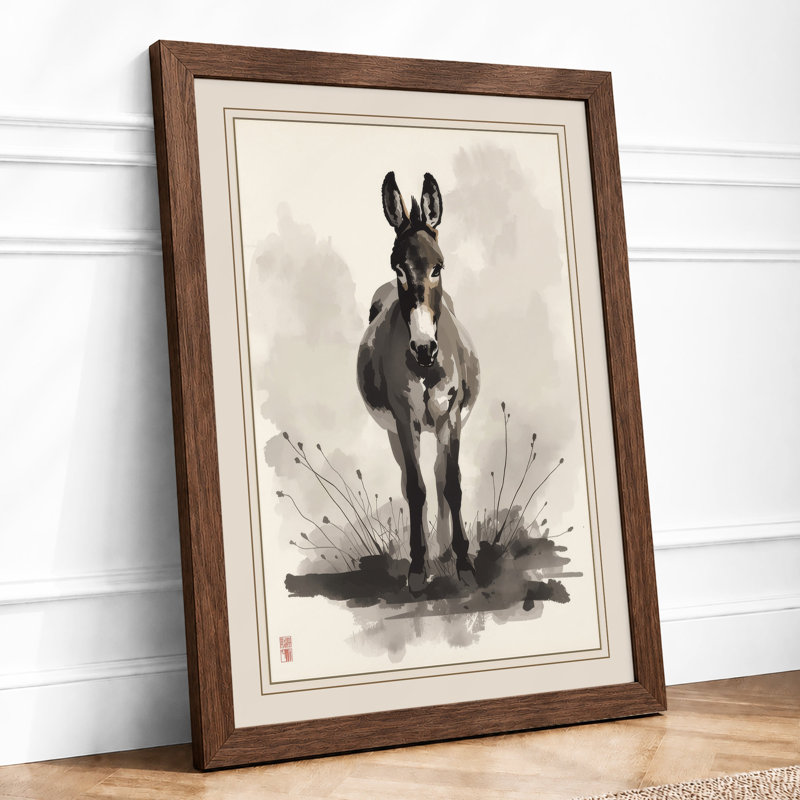 Defiant Donkey Japandi - Framed Print, A2 - 59.4 x 42.0 cm, Walnut