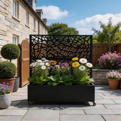 Metal Planter Box with Trellis and Wheels