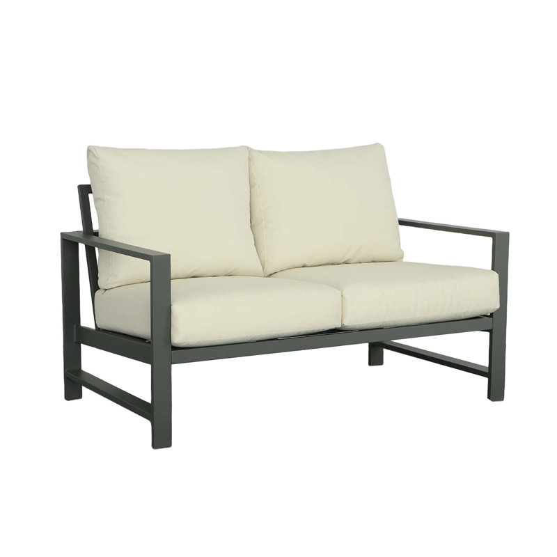 53'' Beige Metal Outdoor Loveseat with Cushions