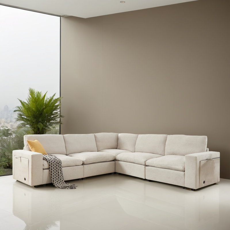 Canapé-lit modulaire 5 pièces pour salon, Polyester beige