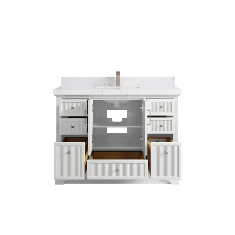 Meuble-lavabo simple autoportant 48 po avec plateau en quartz Alys