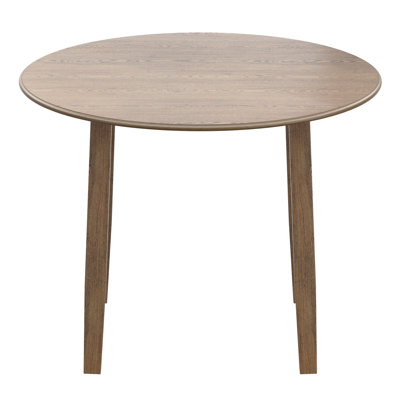 Elrod Mid-Century Modern Engineered Wood & Oak Veneer Drop Leaf Round Dining Table - Walnut
