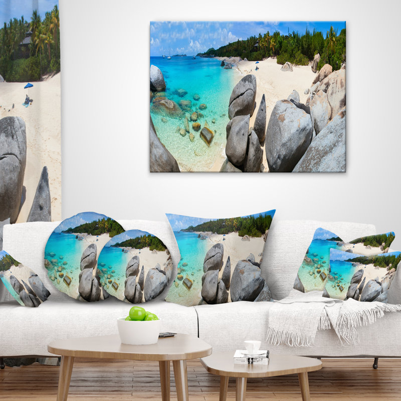 Coussin de l’eau océanique turquoise avec roches seascape, 16 po x 1 po, Coussin décoratif