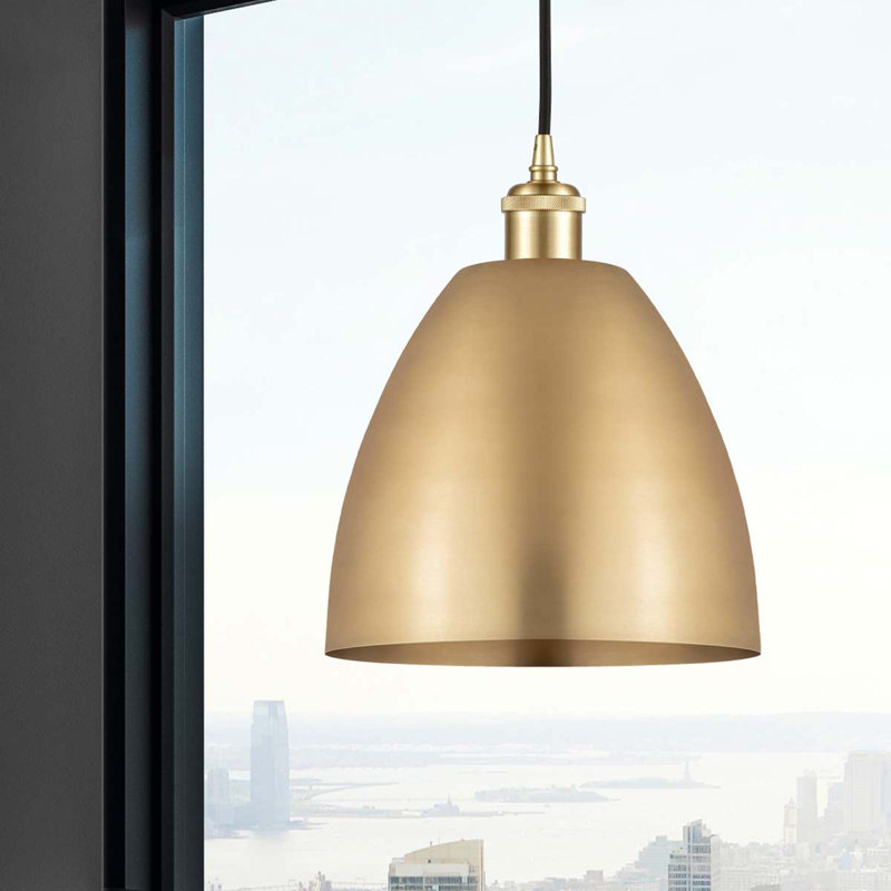 Luminaire suspendu conique 1 lumière, Noir, Or, H 12,88 po x l 9 po x P 9 po