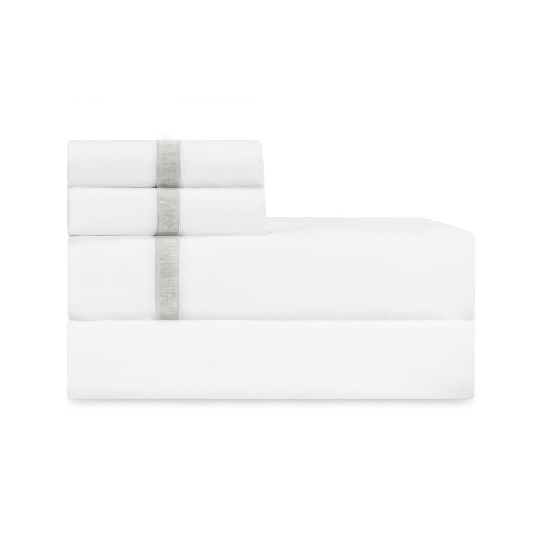 Alina Percale Sheet Set, Queen Sheet Set, White/Shore