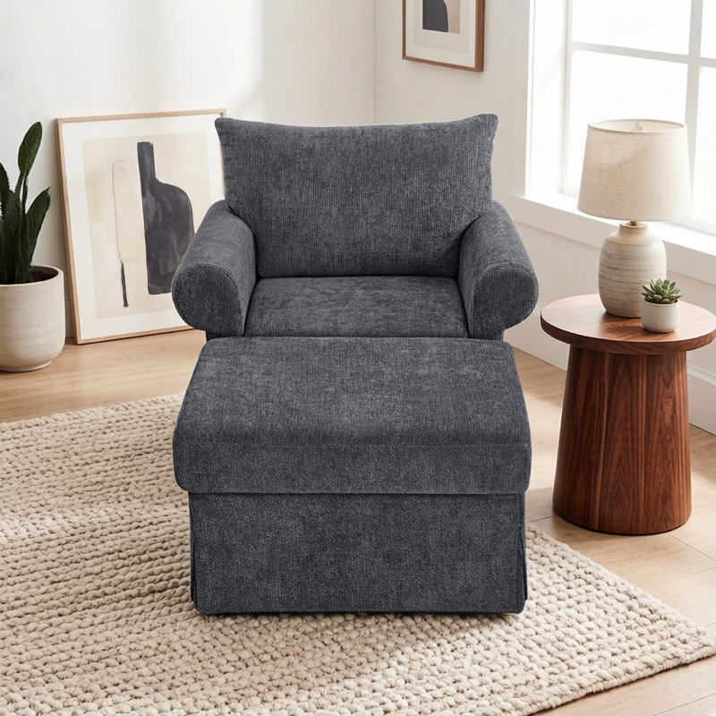 Fauteuil d'appoint à accoudoirs roulés l 37 po avec repose-pieds, Gray