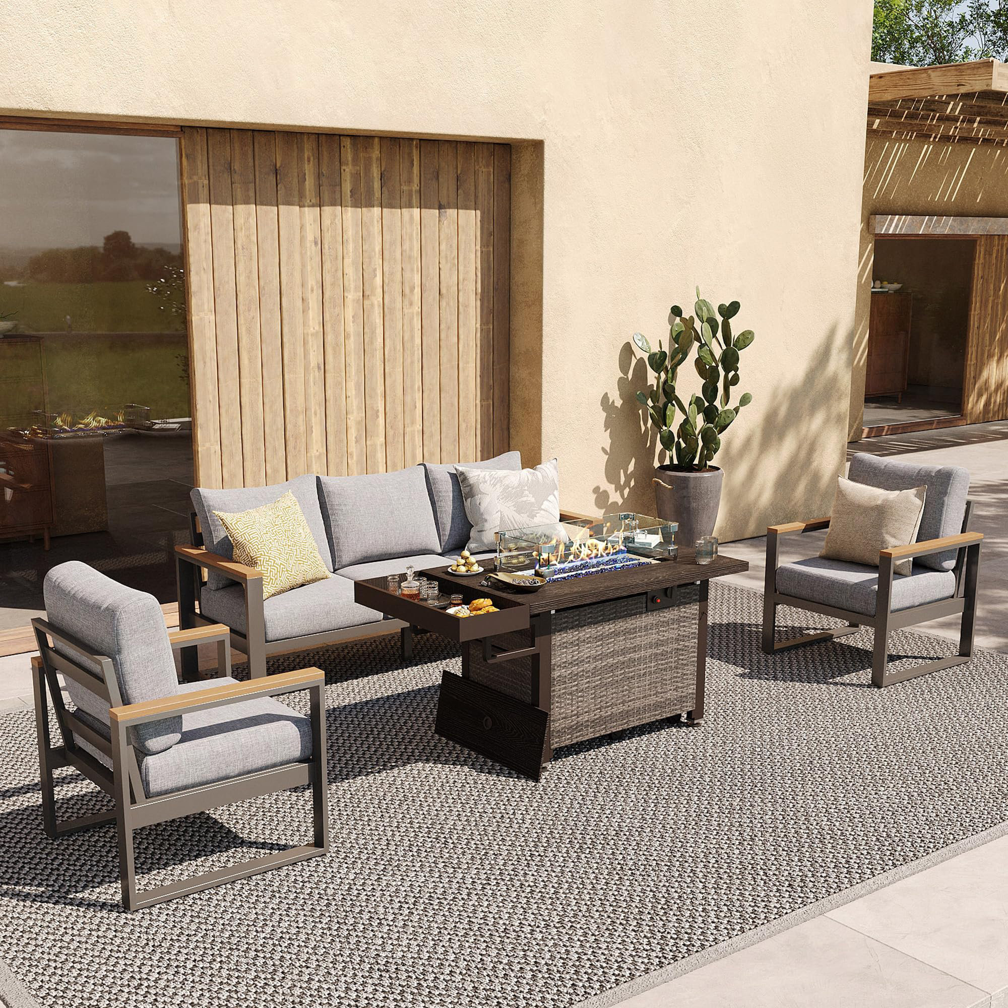 Aura Outdoor Ensemble de meubles de patio 4 pièces en aluminium avec