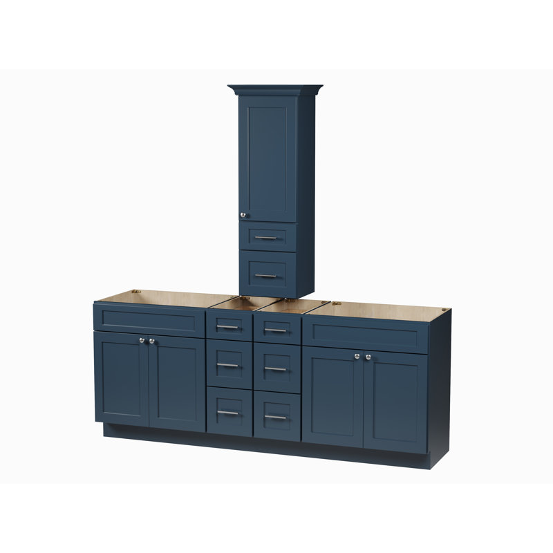 Disar 84' Double Bathroom Vanity With Counter Top Tall Cabinet Base Only, Blue
