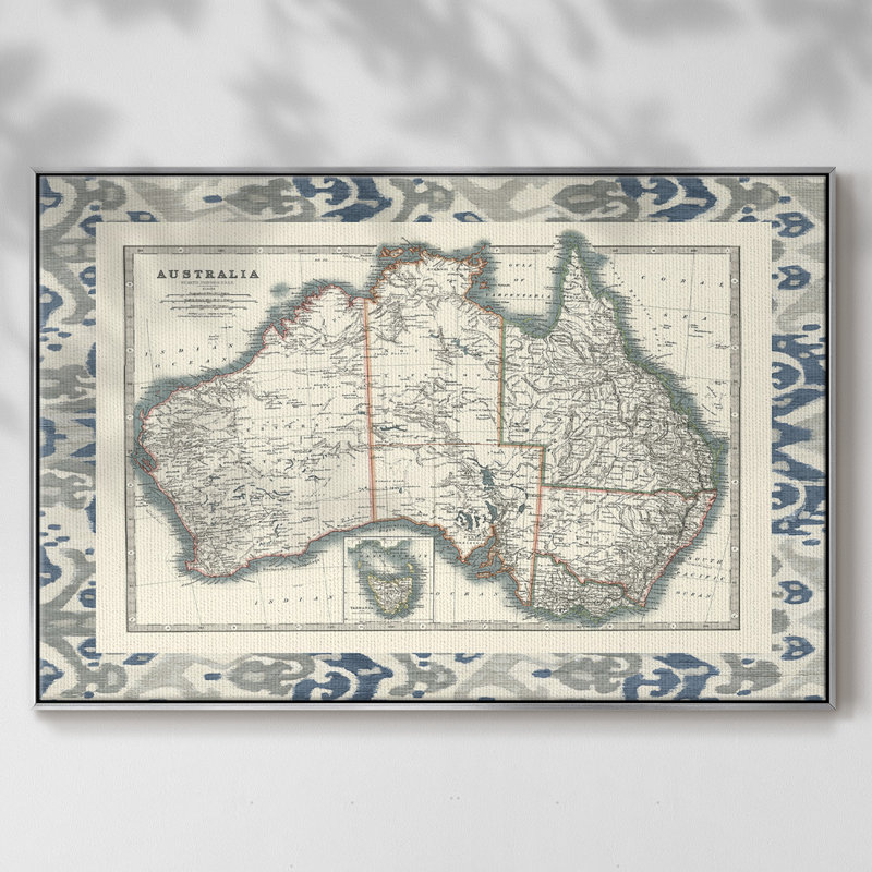 " Bordered Map Of Australia ", 27" H x 41" W x 2" D, Silver