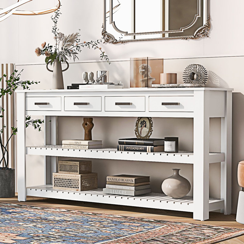 Console d'entrée avec tiroirs et tablettes, Blanc