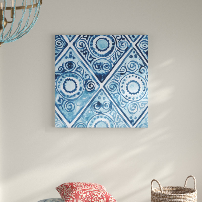 «Indigo Sampler I», peinture sur toile, H 20 po x l 20 po, Toile tendue