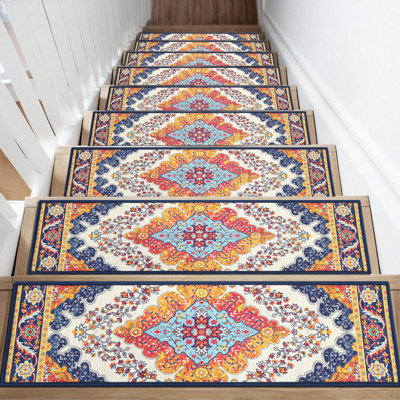 Non-Slip Stair Treads with Tape Colorful Chenille Stair Runner Rug