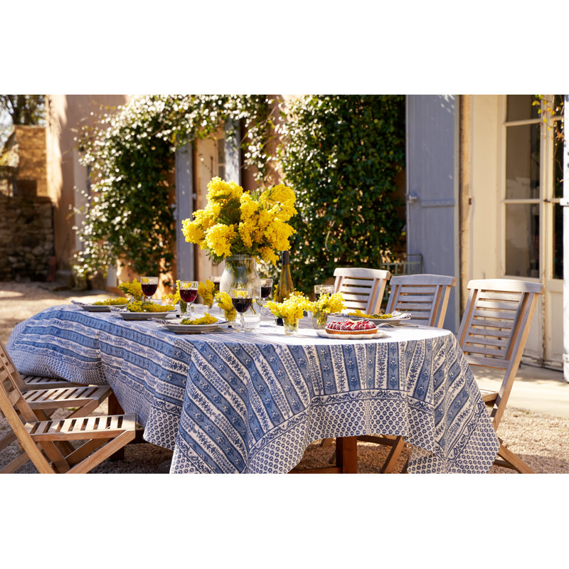 Avignon Handmade Floral Tablecloth, 106" x 71", Blue/Marine