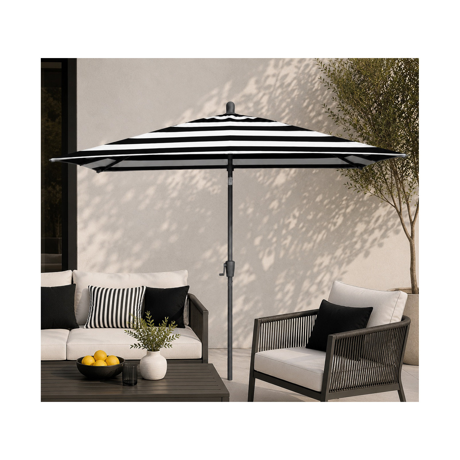 Olivier 116.7'' Outdoor Umbrella, Starring Gray, Black Polyester Stripes