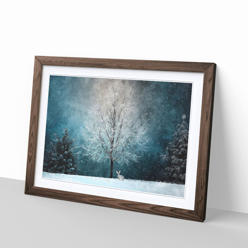Hare in a Winter Forest - Picture Frame Painting Print, Walnut Framed, 33cm H x 45cm W x 2cm D