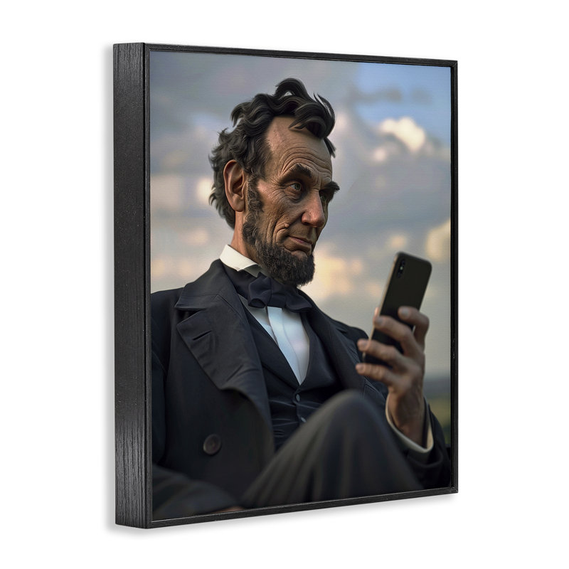 Abe Abe avec un téléphone portable, estampe numérique, design par Michael McKinney, H 20 po x l 16 po