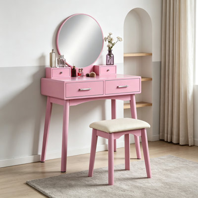 Ensemble coiffeuse et tabouret contemporain en bois