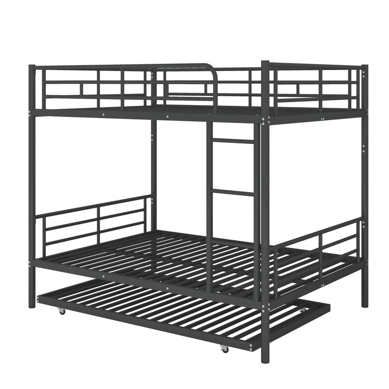 Metal Bunk Bed With Underbed Trundle, Black, Full