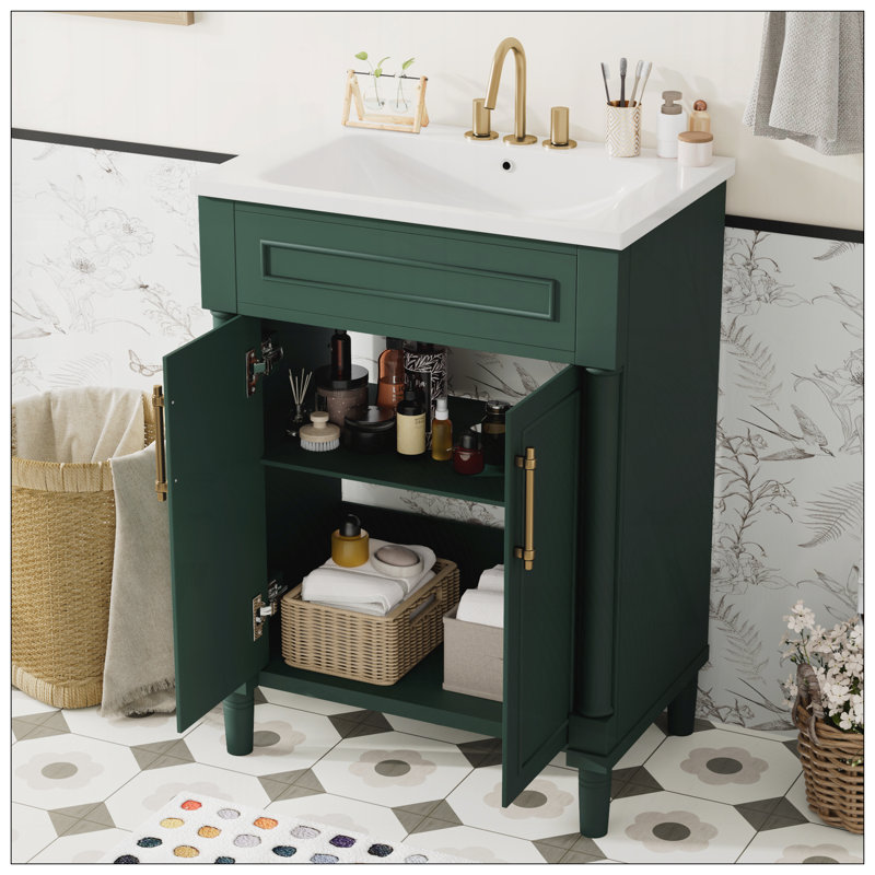 Meuble-lavabo 24 po avec lavabo en céramique 24 po et 2 portes, Vert
