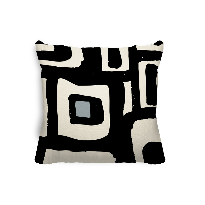 Coussin intérieur / extérieur en polyester filé Banksy, 19 po x 19 po, Gris / Blanc cassé