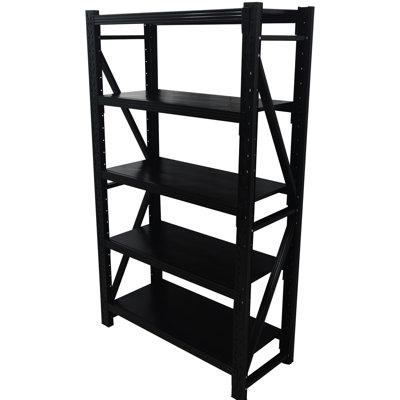 Adjustable Five - Tier Metal Shelving Unit, 46.5x19.6x76.8 Inches, Black, 1800 Lbs Total, Suitable For Office Organization Load, Ideal Classroom