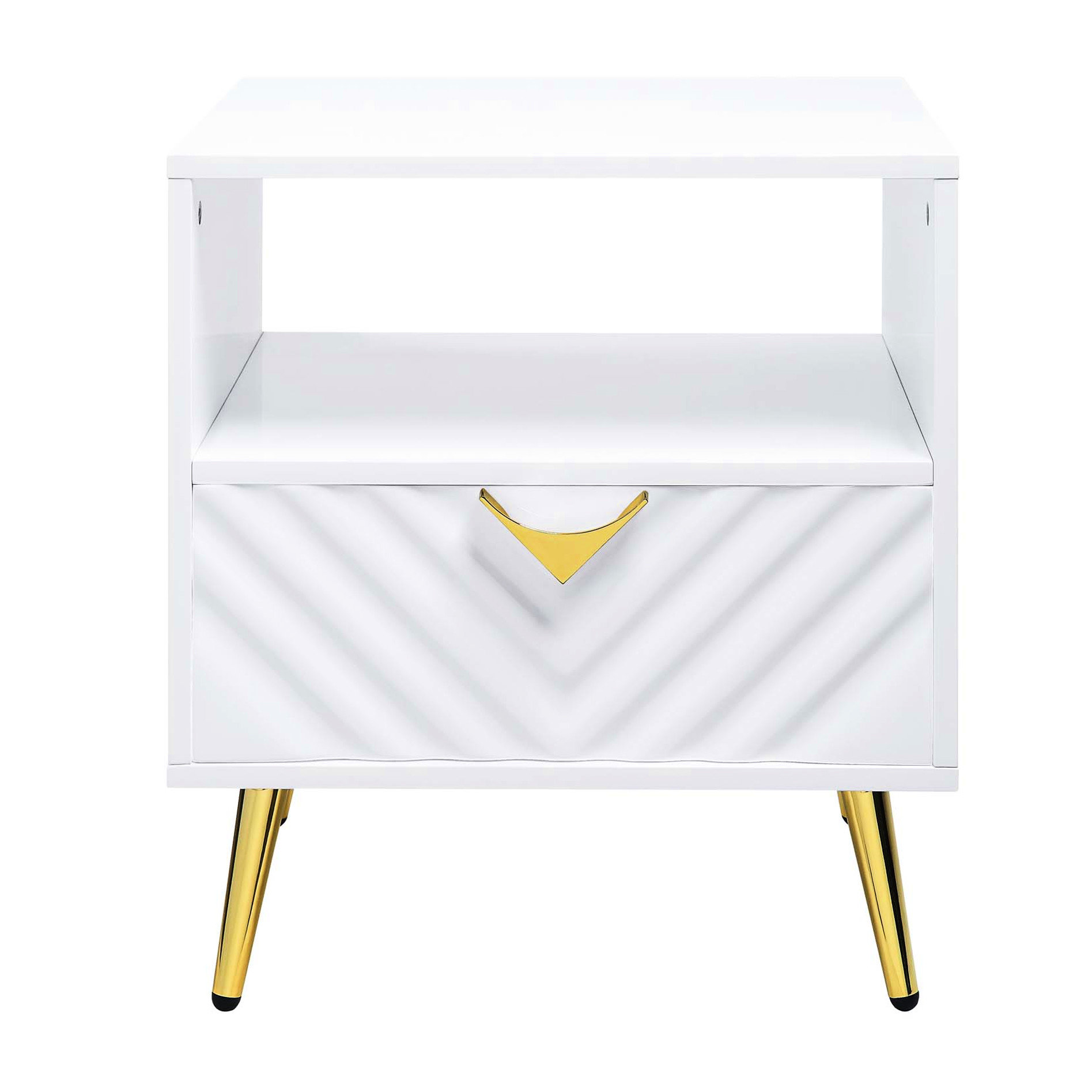 Mercer41 End Table Featuring White High Gloss Look, Single Storage ...