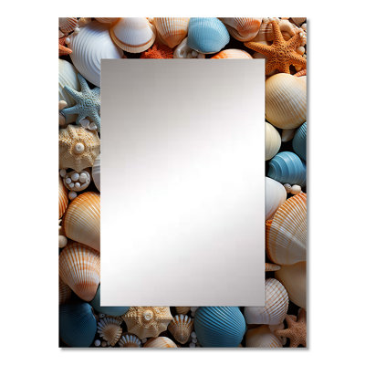 Beach Photo Seashell Symphony VII - Coastal Large Wall Mirror, Teal Unique Mirror, Printed Metal Art