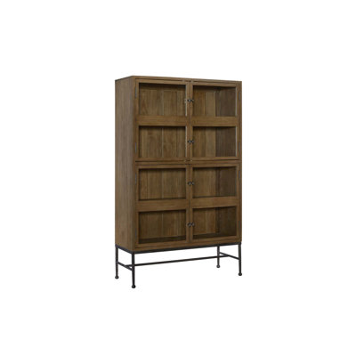 Bibliothèque élégante en placage de bois avec portes vitrées et base en métal pour des solutions de rangement et d'exposition élégantes à la maison