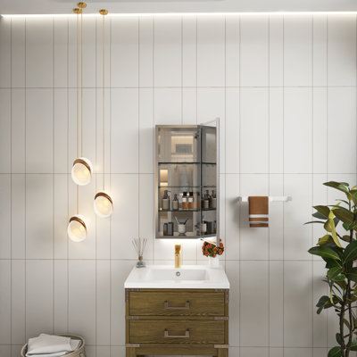 12'' W *30'' H Surface Mount Frameless Aluminum Medicine Cabinet ?With -Hinged Door?, Copper-Free Mirror And Glass Shelves?