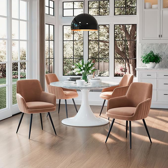 Chaise d'appoint moderne rembourrée Mid-Century avec dossier capitonné, ensemble de 2, Brun