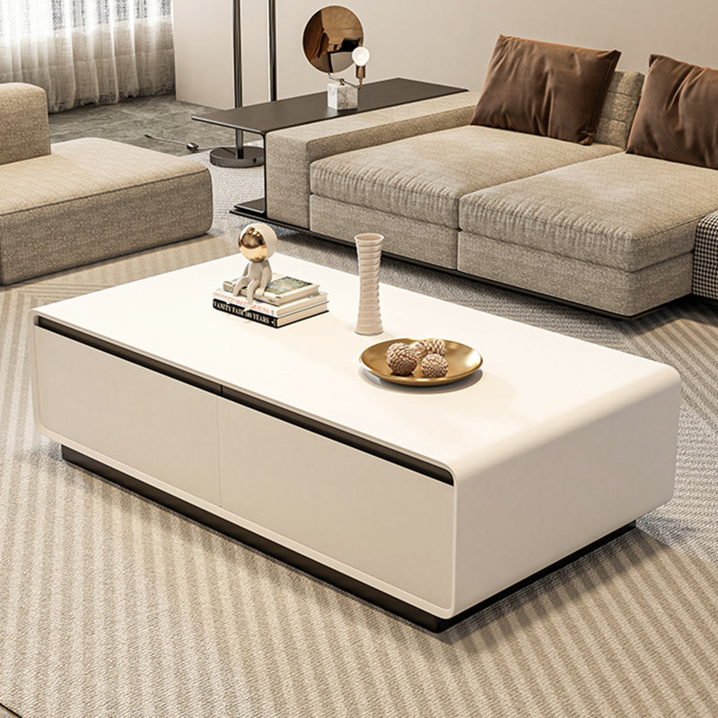 Table basse rectangulaire simple haut de gamme, H 14,96 po x L 51,18 po x l 27,56 po, Blanc, Blanc