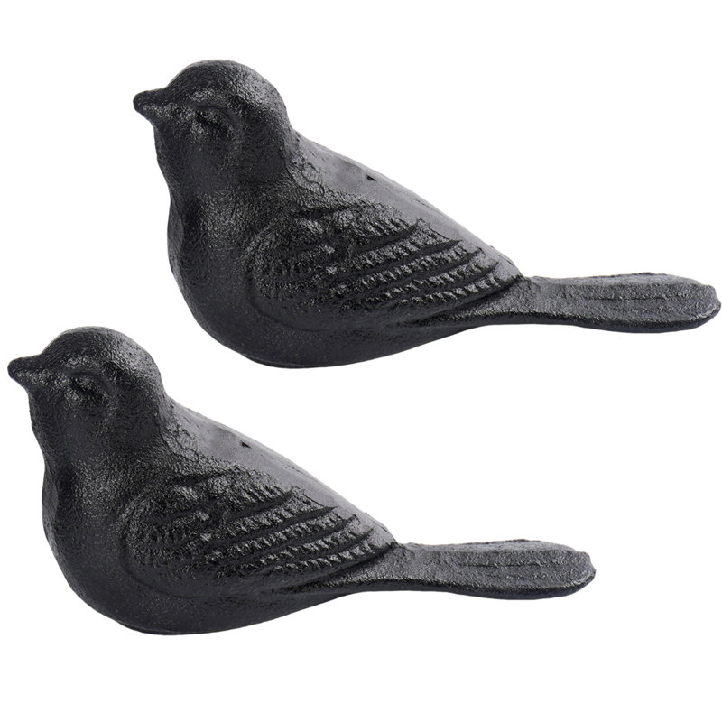 Bouchon de porte robuste en fonte - Évitez de percer des trous avec poignée en métal antique et antique pour les portes de bureau, de maison, de chambre à coucher et d'extérieur (Black Bird, paquet de 2)