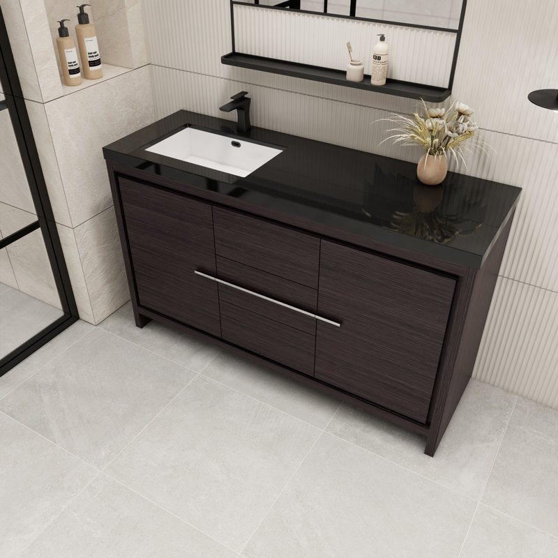 Ensemble de meuble-lavabo simple 60 po Valerieann, Chêne noir gris