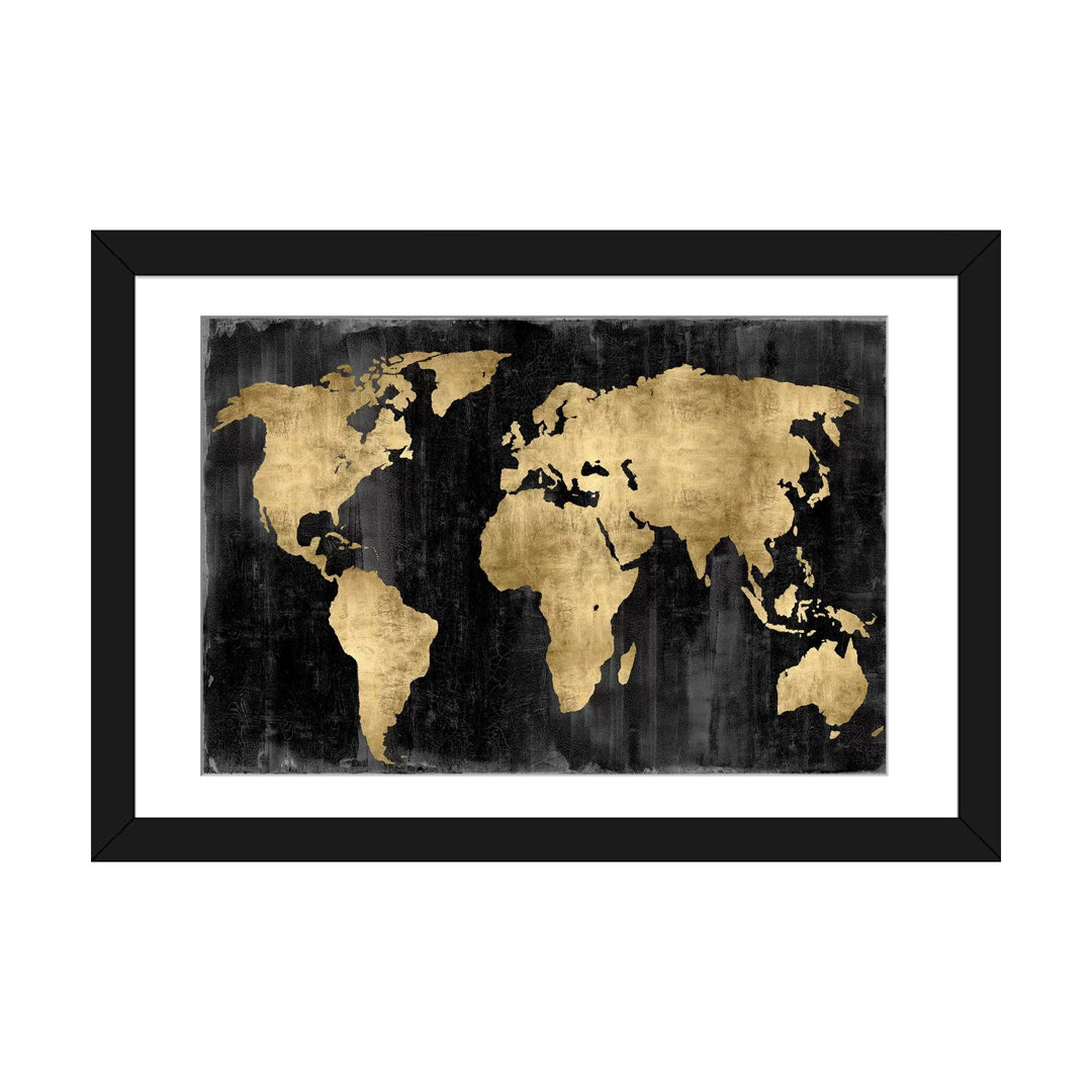 " The World - Gold On Black " by Russell Brennan East Urban Home Mat 