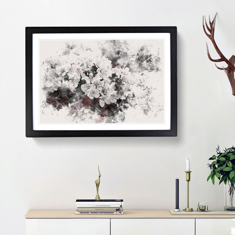 Winters Bloom Flowers Watercolour - Framed Print, Black, 33cm H x 45cm W x 2cm D