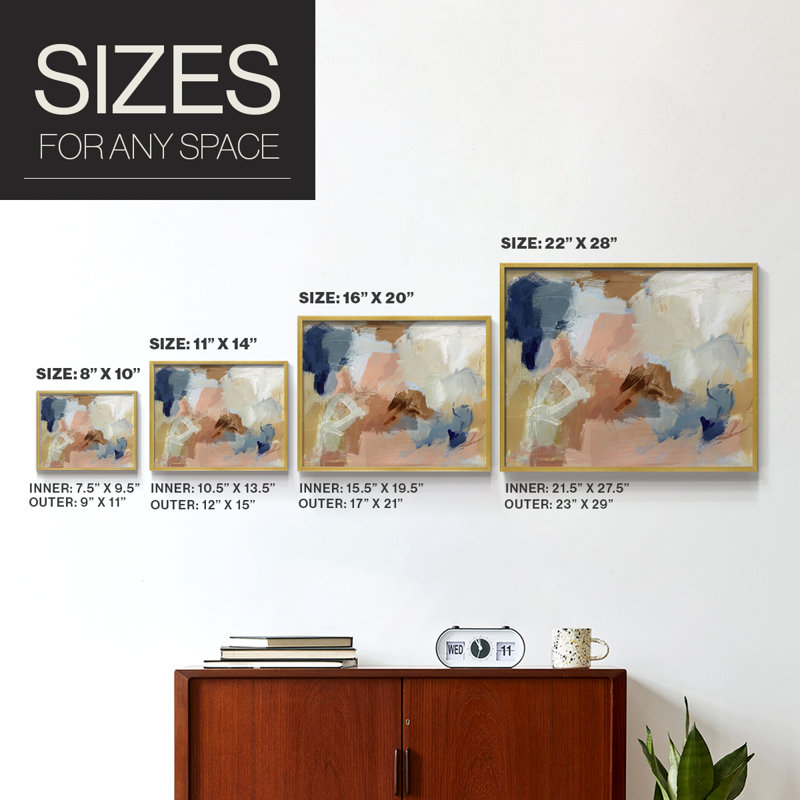 Apricot Navy Swirl I -Framed Print - Restickable, 8" H x 10" W