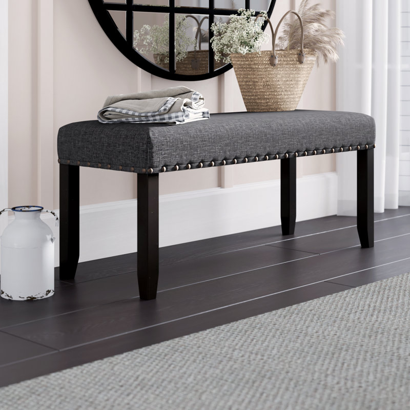 Fabric Dining Bench with Nailhead Trim, Gray