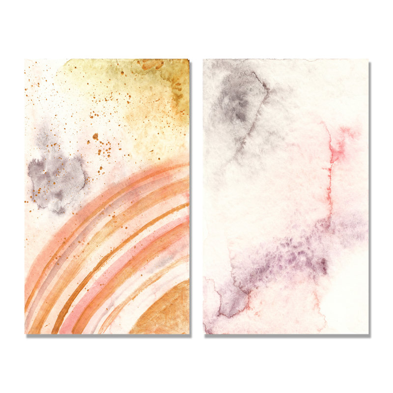 Pastel Green Orange Marble Art Ripples - Ensemble de 2 peintures sur toiles, H 20 po x l 24 po x P 1 po, Toile tendue