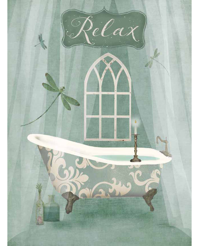 «Vintage Bathroom Inspired Relax Green Bathaign», reproduction d'impression sur toile tendue, H 16 po x l 12 po x P 1,5 po