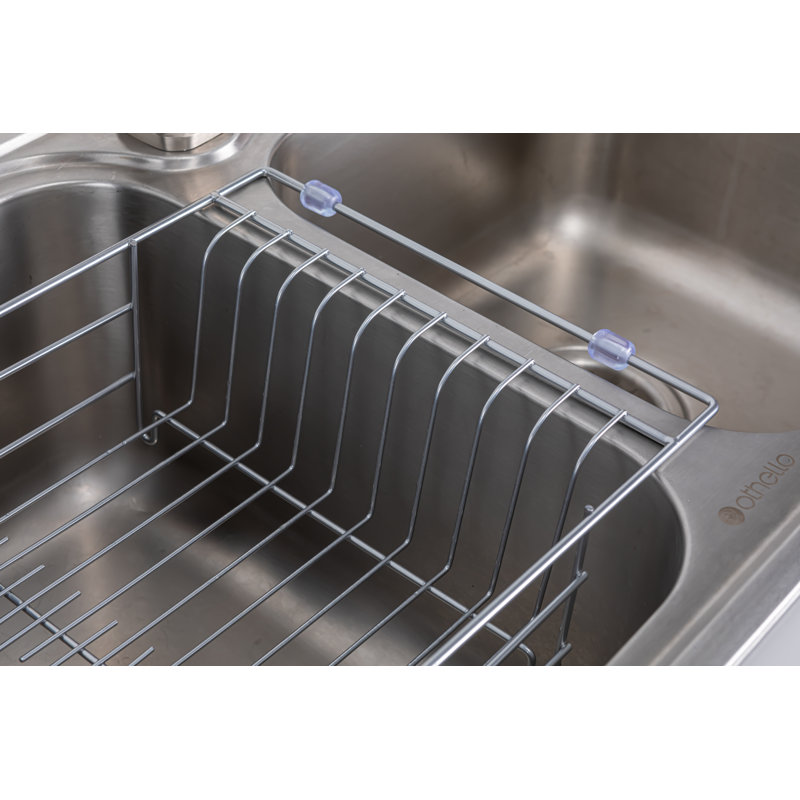 Adjustable Stainless Steel Over Sink Dish Rack with Utensil Cup