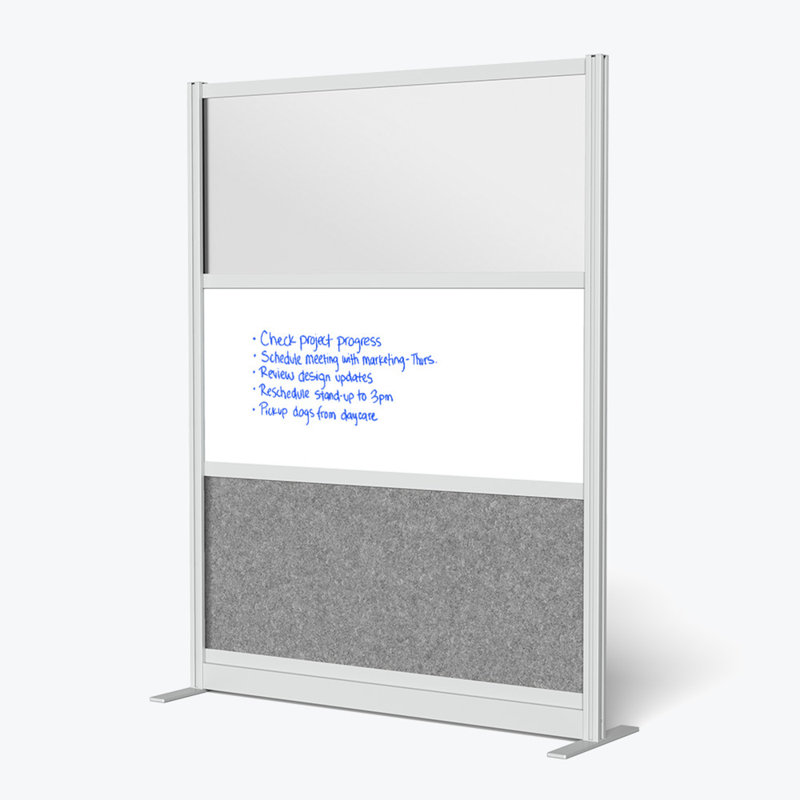 Harmony Workflow Modular Wall with Frame - Wide Panel Starter Wall with Whiteboard, 70"H x 53"L, White/Silver/Grey