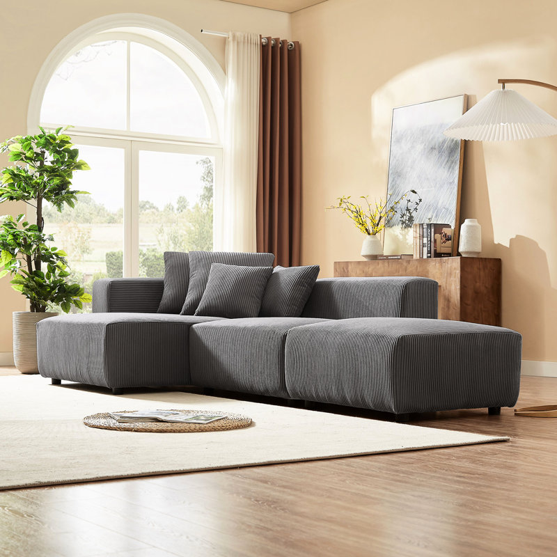 Canapé modulaire gris en velours côtelé gris, style moderne, Gris