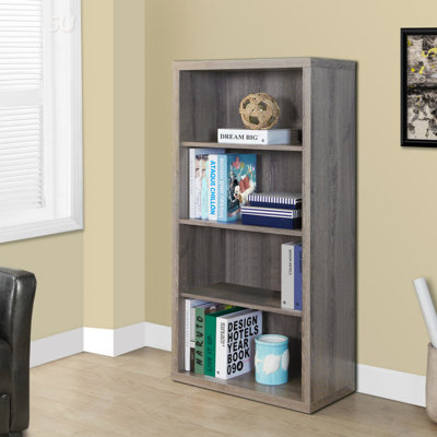 Bibliothèque contemporaine à 5 niveaux avec tablettes réglables pour bureau et chambre à coucher modernes, finition bois taupe foncé