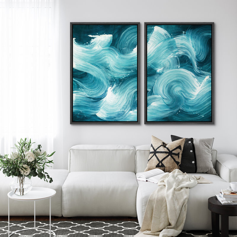 «Abstract Blue Ocean Wave Motion Art», reproduction d'art sur toile encadrée, 2 pièces, H 36 po x l 24 po x P 1,5 po, Noir
