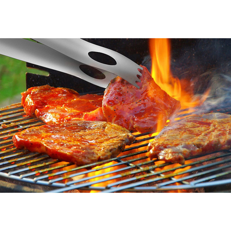 Rick Wood BBQ Grill Tool Set - 18-Piece Stainless-Steel Barbecue Accessories with Wooden Handles, Case, Skewers, Fork, Spatula, and Tongs by Home-Complete