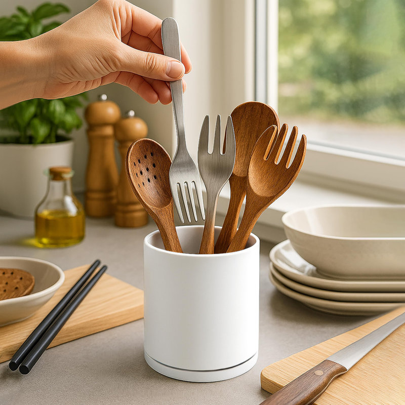 Ensemble de porte-ustensiles de cuisine pivotant à 360 ° - 7,2 "+ 5" pots à ustensiles de cuisine