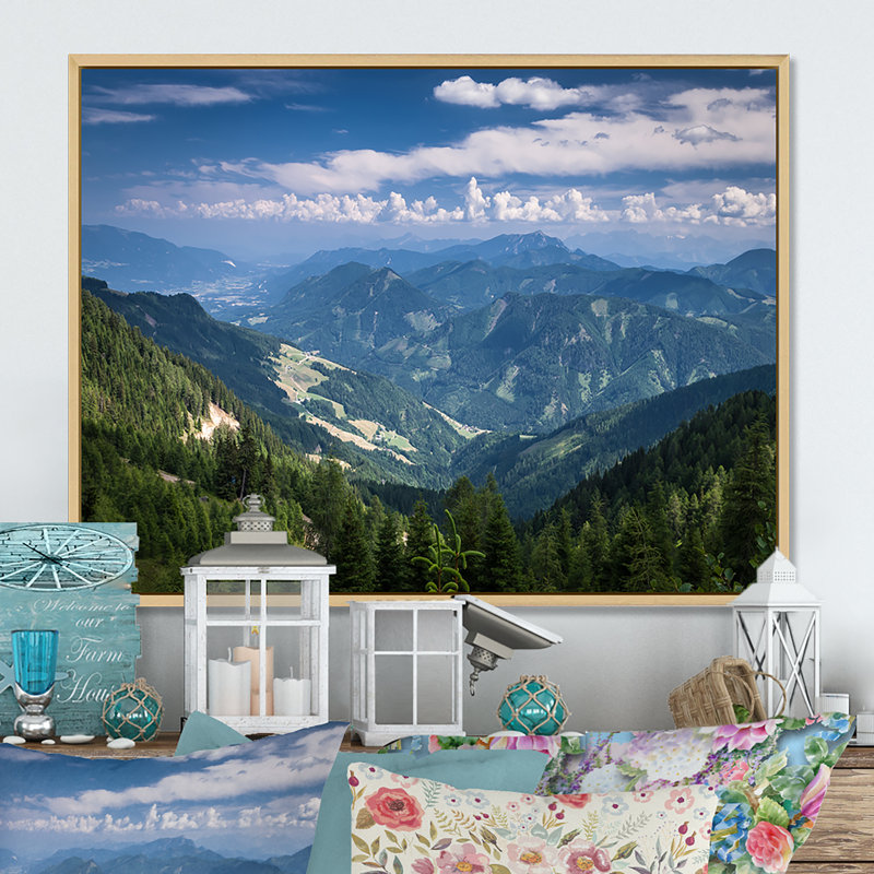 «Mountains Landscape - Floater Frame», reproduction sur toile, H 24 po x l 36 po x P 1 po, Cadre naturel
