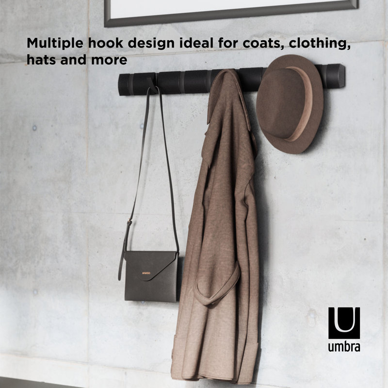 Black 32" Wall Mounted Coat Rack with Retractable Hooks