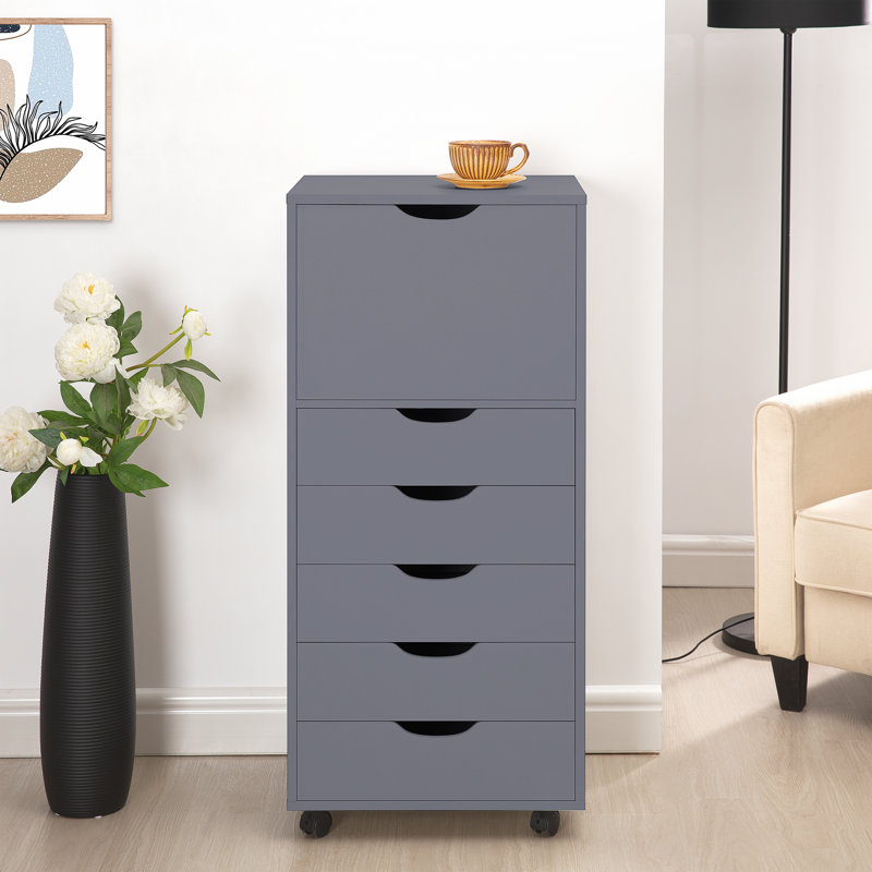 Gray MDF Mobile 6-Drawer Office File Cabinet with Wheels