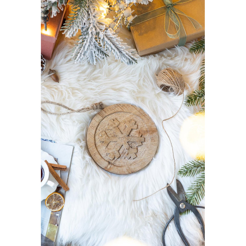 Set of 12 Brown Mango Wood Snowflake Hanging Ornaments